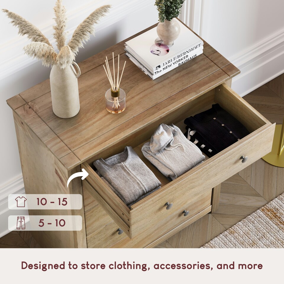 image 1 of Vida Designs Panama 5 Drawer Chest of Drawers Bedroom Storage, Solid Pine Wood