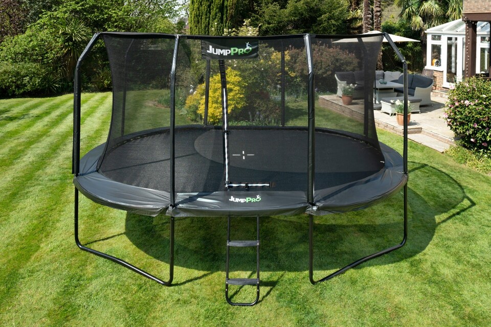 image 1 of 10ft x 7ft JumpPRO® Xcel Black Oval Trampoline with Enclosure