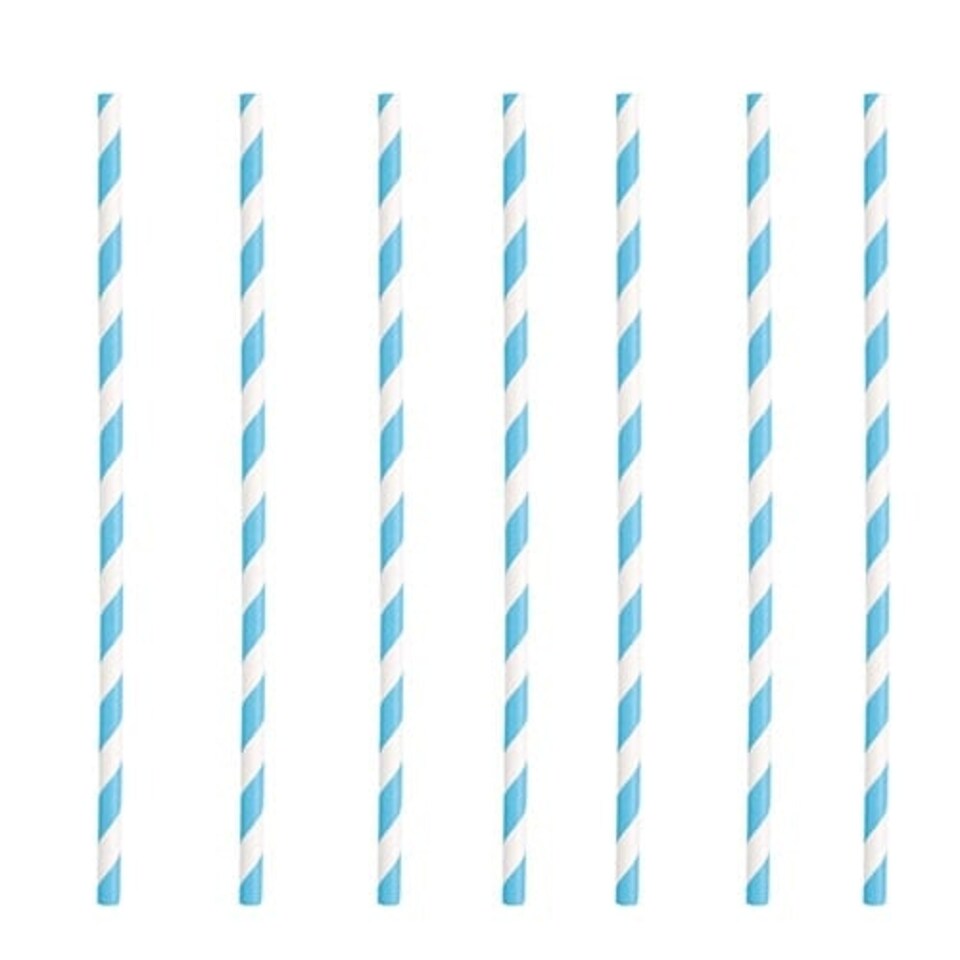 Powder Blue Striped Eco-Friendly Paper Straws - Pack of 10