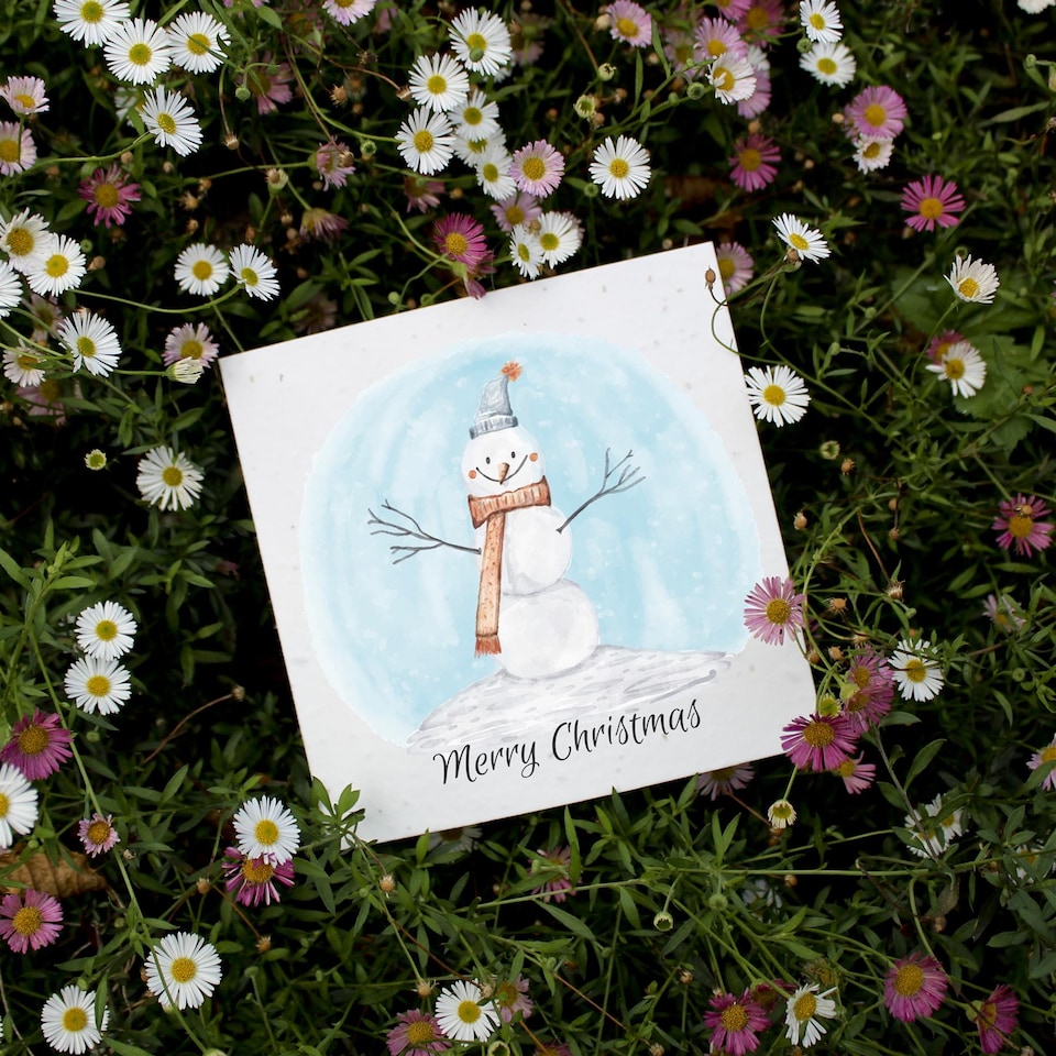 image 1 of Merry Snowman - Plantable Wildflower Seed Christmas Cards - 5 Pack