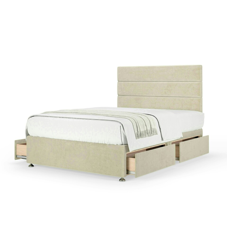 image 1 of Neptune Spring Cream Naples Velvet 4 Drawer Divan Set And Milan Headboard King Size