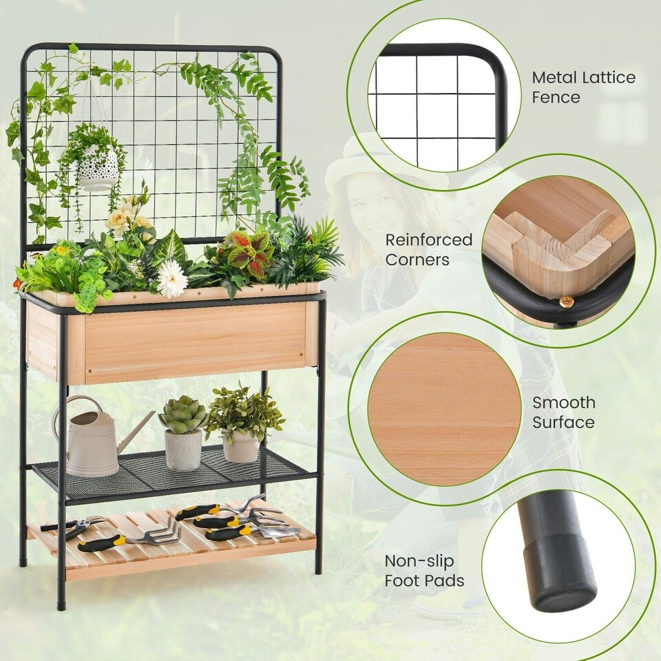image 1 of COSTWAY Raised Garden Bed Planter Box with 2-tier Shelves N/A
