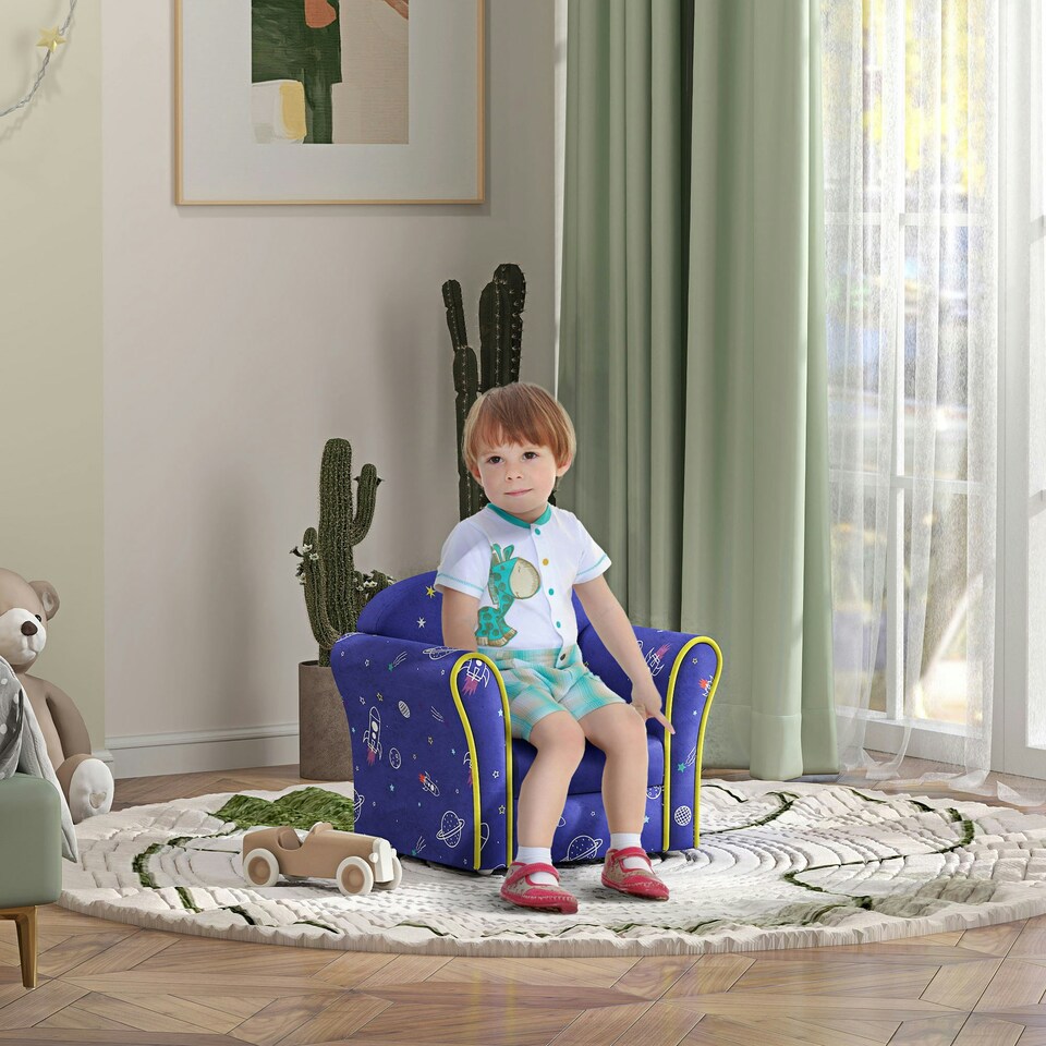 image 1 of AIYAPLAY Kids Armchair Toddler Sofa Chair Bedroom Playroom, Flamingo Blue