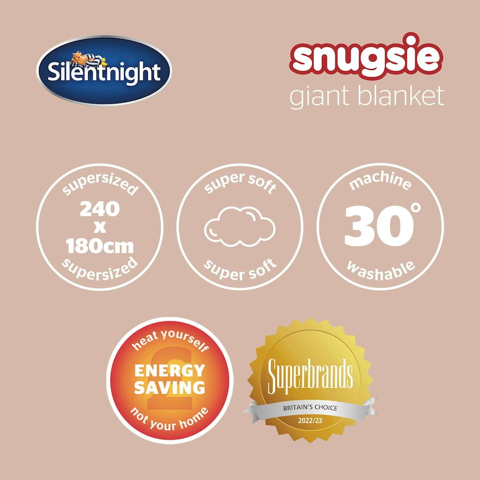 image 1 of Silentnight Snugsie Family Blanket, Giant Throw, 180 x 240 cm, Cosy Sherpa Lined, Winter Print