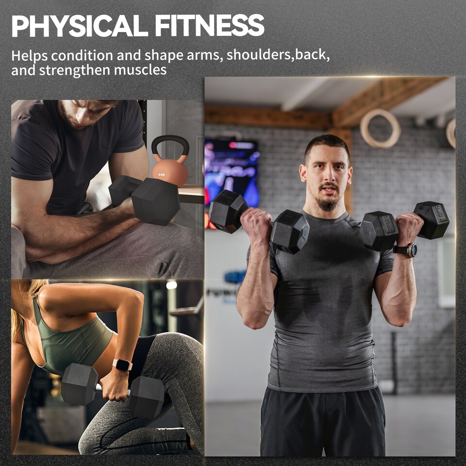 image 1 of HOMCOM 2x15KG Rubber Hex Dumbbell Portable Hand Weights Dumbbell for Home Gym Workout Fitness