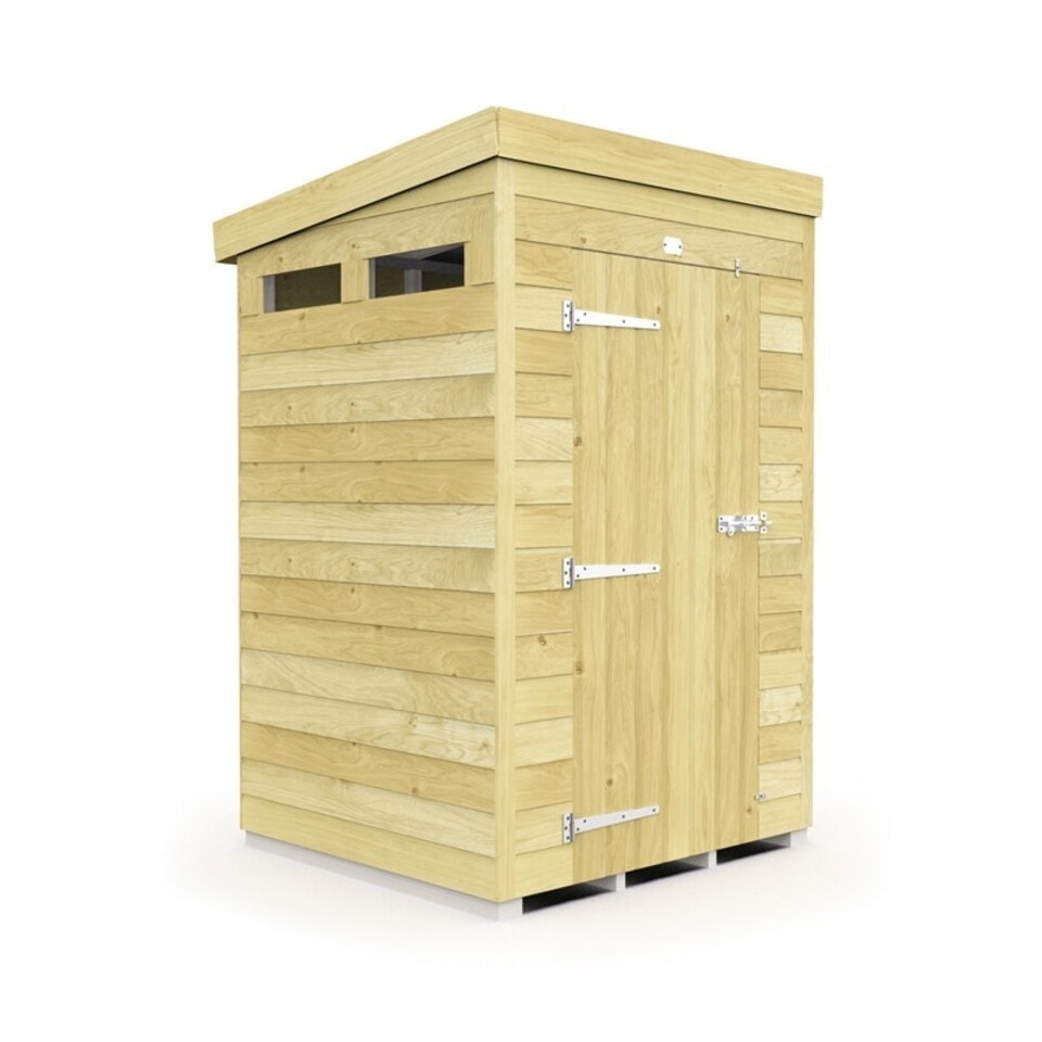 image 1 of 4 x 4 Feet Pent Security Shed - Single Door - Wood - L118 x W127 x H201 cm | Brown