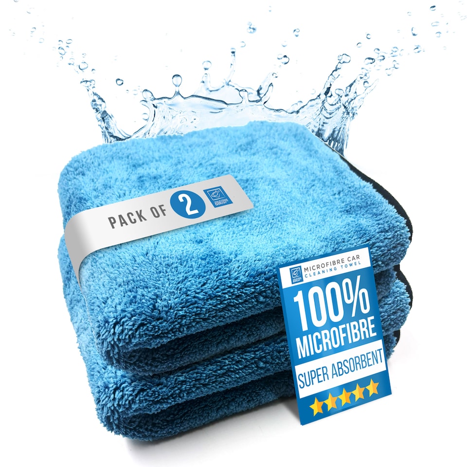 image 1 of Microfibre Car Drying Towel Super Absorbent 40cm x 40cm Perfect for Polishing & Drying - Pack of 2