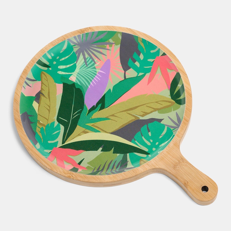 image 1 of OHS Summer Print Bamboo Picnic Serving Board Lightweight Outdoor | Green | Colourful Palm