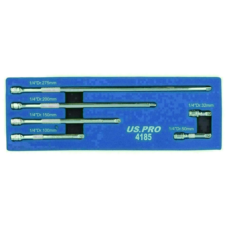image 1 of 1/4" Drive Straight Socket Extension Bar Set 32mm - 275mm 6pc Chrome Set