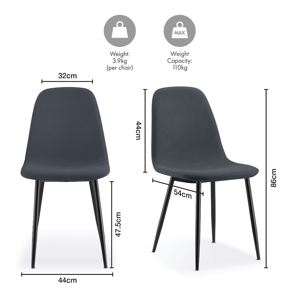 image 1 of VonHaus Cavell Cord Textured Set of 2 Dining Chairs