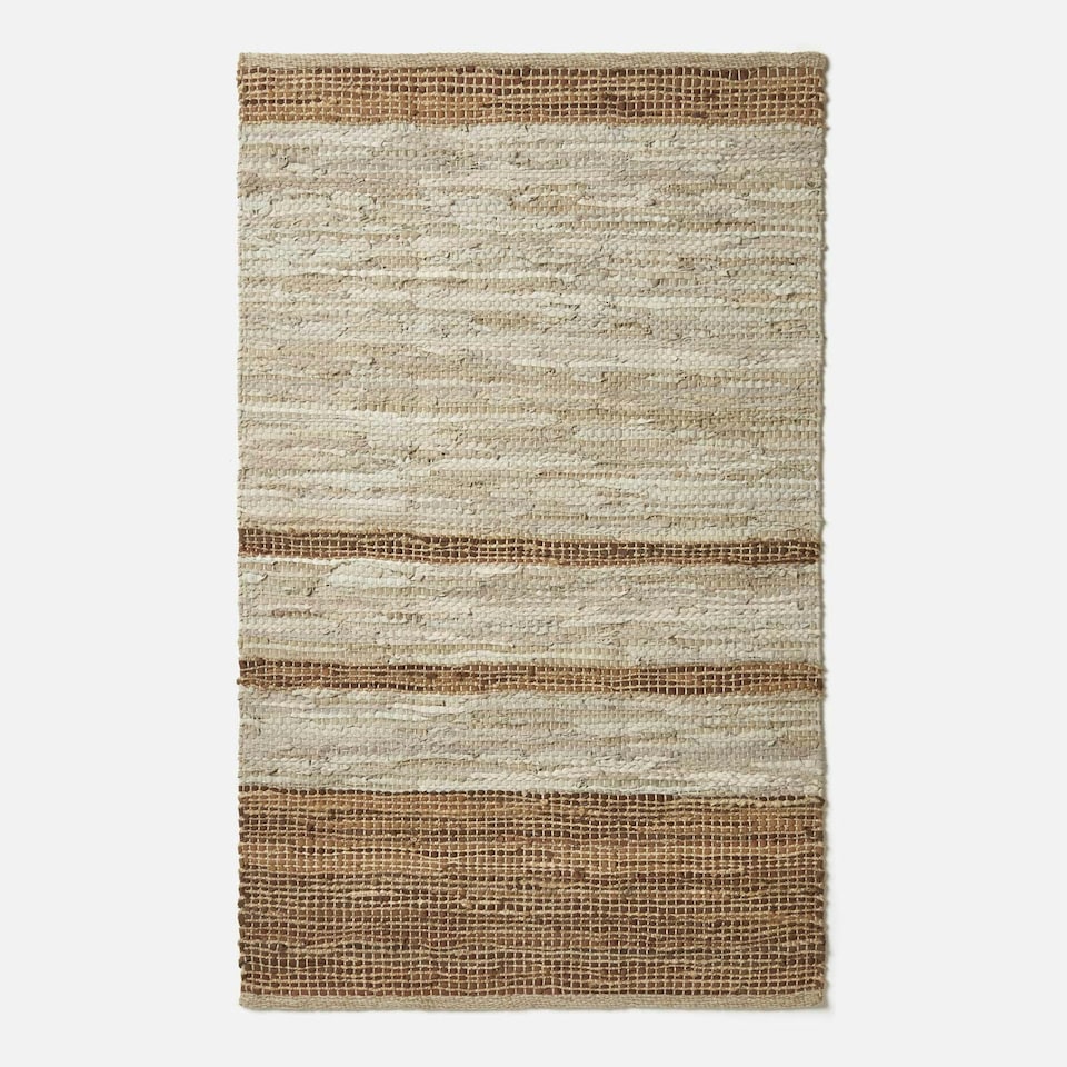 image 1 of Homescapes Recycled Leather Handwoven Stripe Rug | Brown | Brown