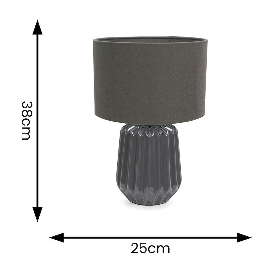 image 1 of ValueLights Zak Charcoal Grey Pleated Textured Ceramic Table Lamp with matching Fabric Lamp Shade