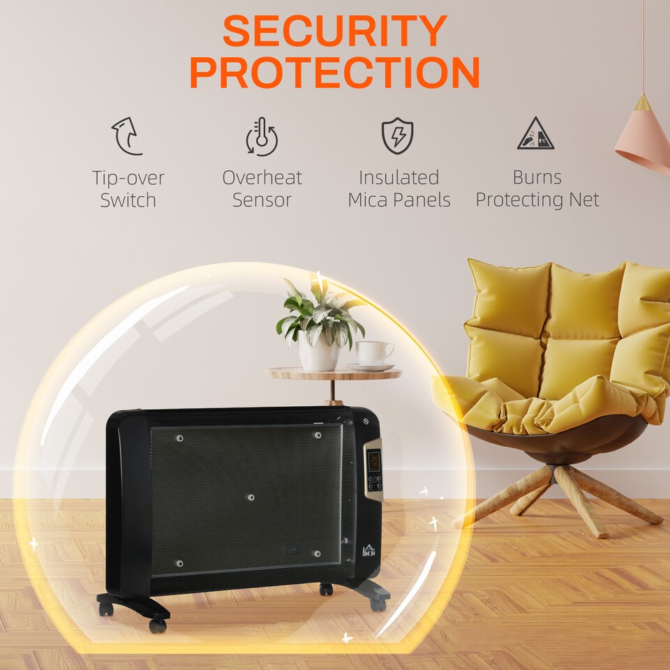 image 1 of HOMCOM Mica Electric Space Heater, Portable Heater for Home with 2 Heat Settings, Living Room, Study, Garage, Adjustable Temperature 18-30C, 1000W2000W, Black