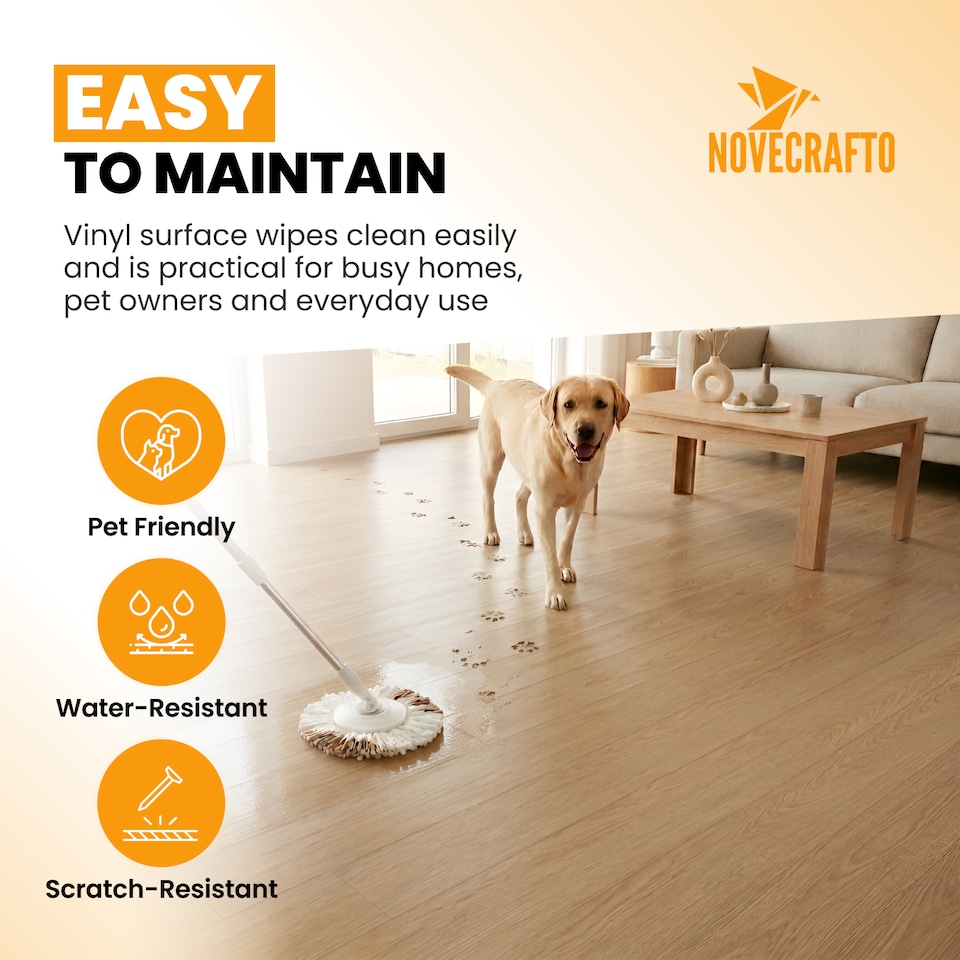 image 1 of NOVECRAFTO Self Adhesive Floor Planks | 5.9x35.9in (91.4x15.2cm) Each | Peel & Stick Vinyl Flooring | Natural Wood Effect | Waterproof DIY Tiles | Brown | 1.39 sqm