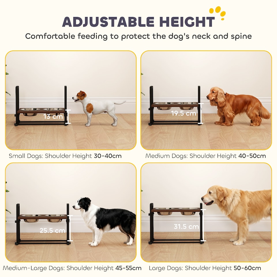 image 1 of PawHut Raised Dog Bowls with 4 Heights Adjustable and 3 Adjustable Angles