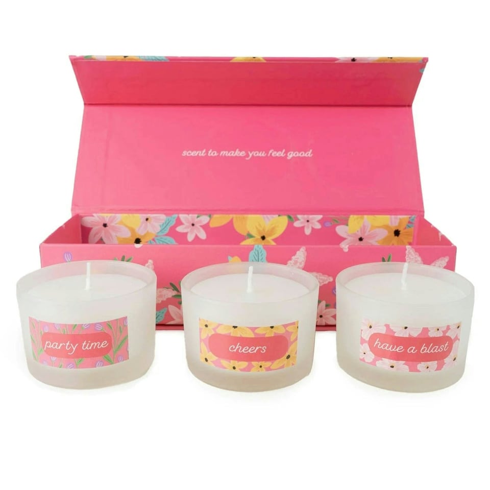 image 1 of Candlelight Celebration Set of 3 Candles Gift Box Pink Floral Pink | One Size