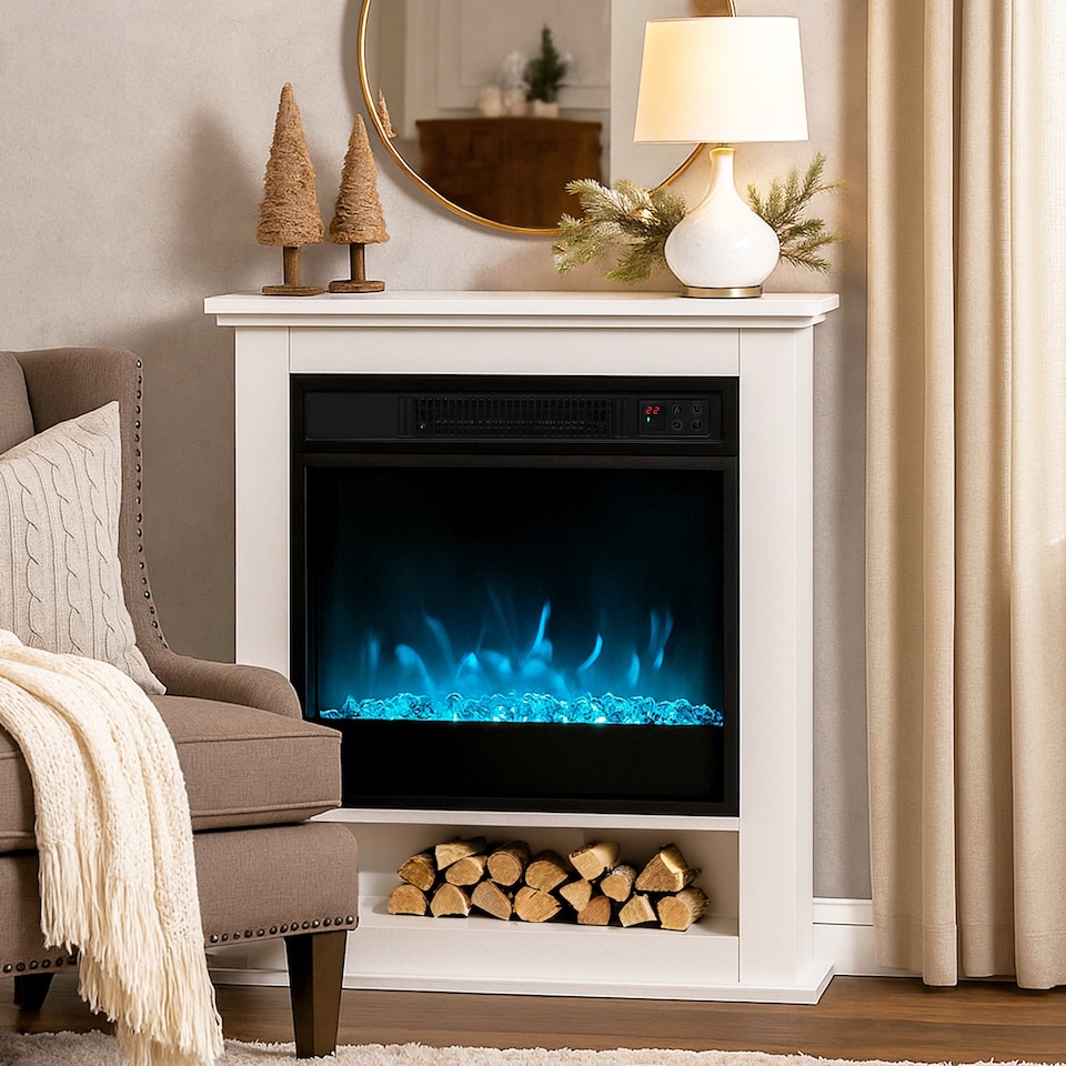 image 1 of HOMCOM 1800W White Electric Fire with Remote & Timer for Living Room