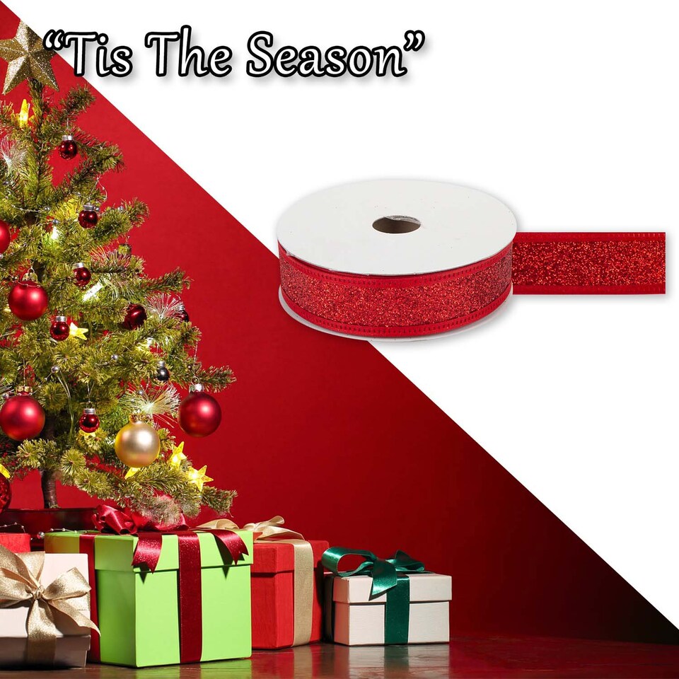 image 1 of PMS Christmas Ribbon Garland Decoration 4cm x 10cm Red - 1 Pack