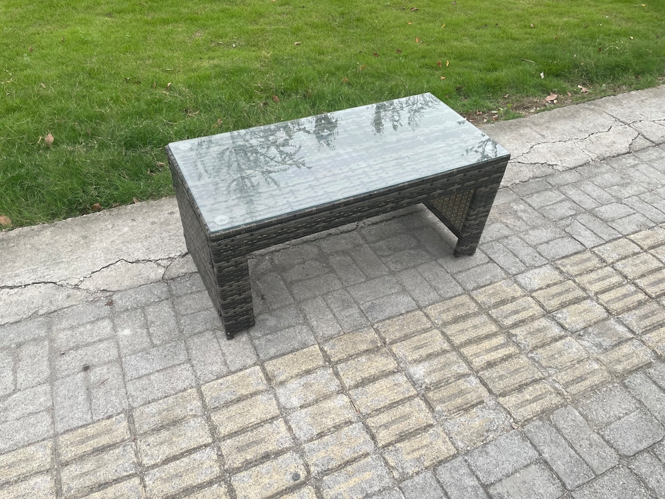 image 1 of Fimous 8 Seat Rattan Garden Furniture Corner Sofa Set Outdoor Patio Sofa Table Set with 2 Small Footstools Dark Grey Mixed
