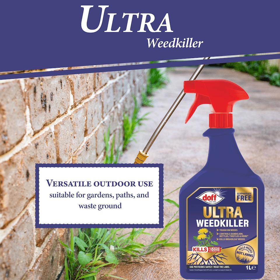 image 1 of Doff Ultra Weedkiller Glyphosate Free Systemic Weed Control for Tough Garden Weeds Path Drive Patio 1L