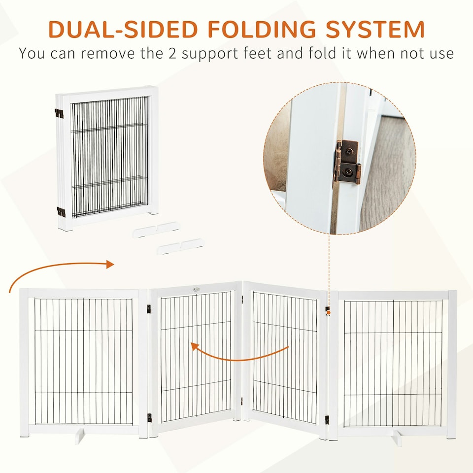 image 1 of PawHut Freestanding Pet Gate Safety Barrier 4 Pannel with Support Feet White