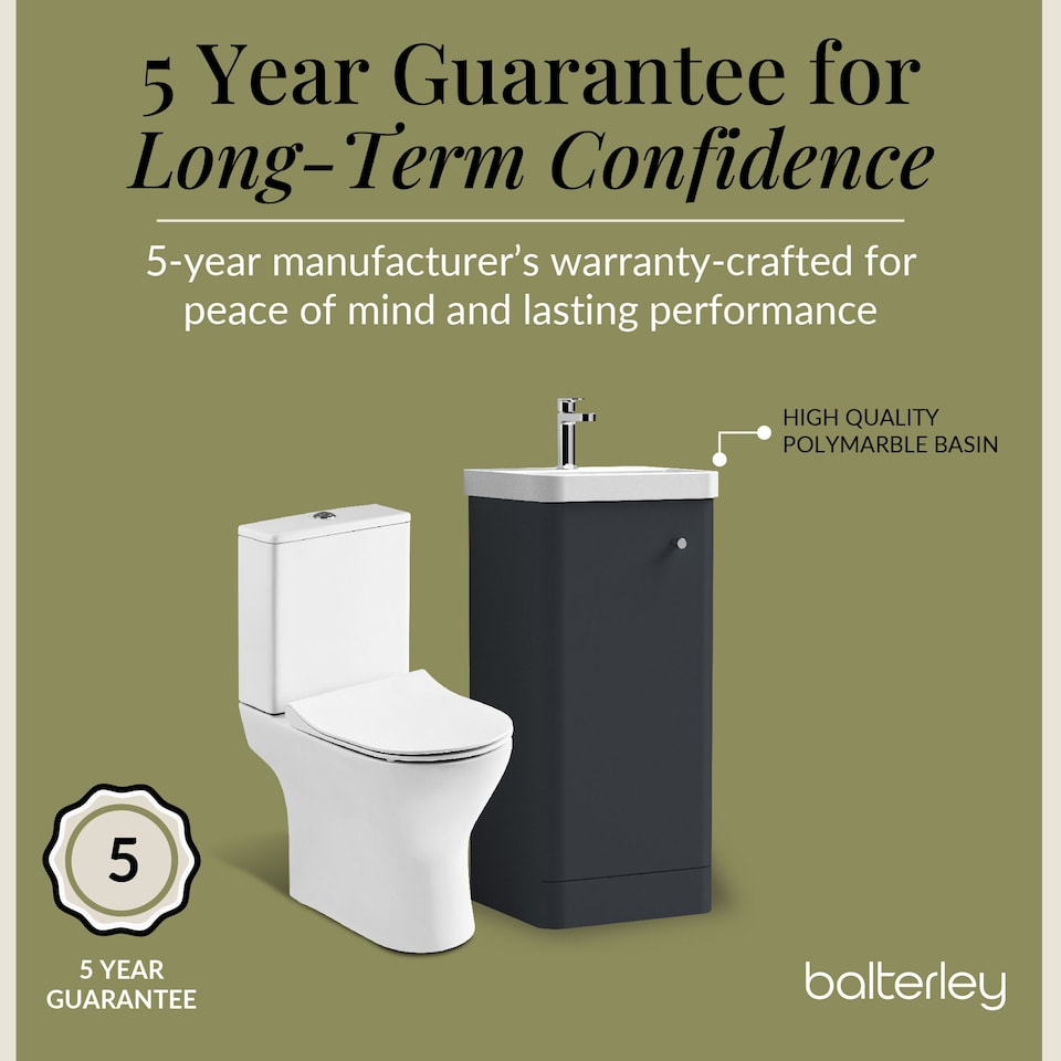 image 1 of Balterley Contemporary Floor Standing 1 Door Bathroom Vanity Unit, Basin, Tap & Toilet Pack | Grey | Satin Soft Black | 814 x 379 x 342mm