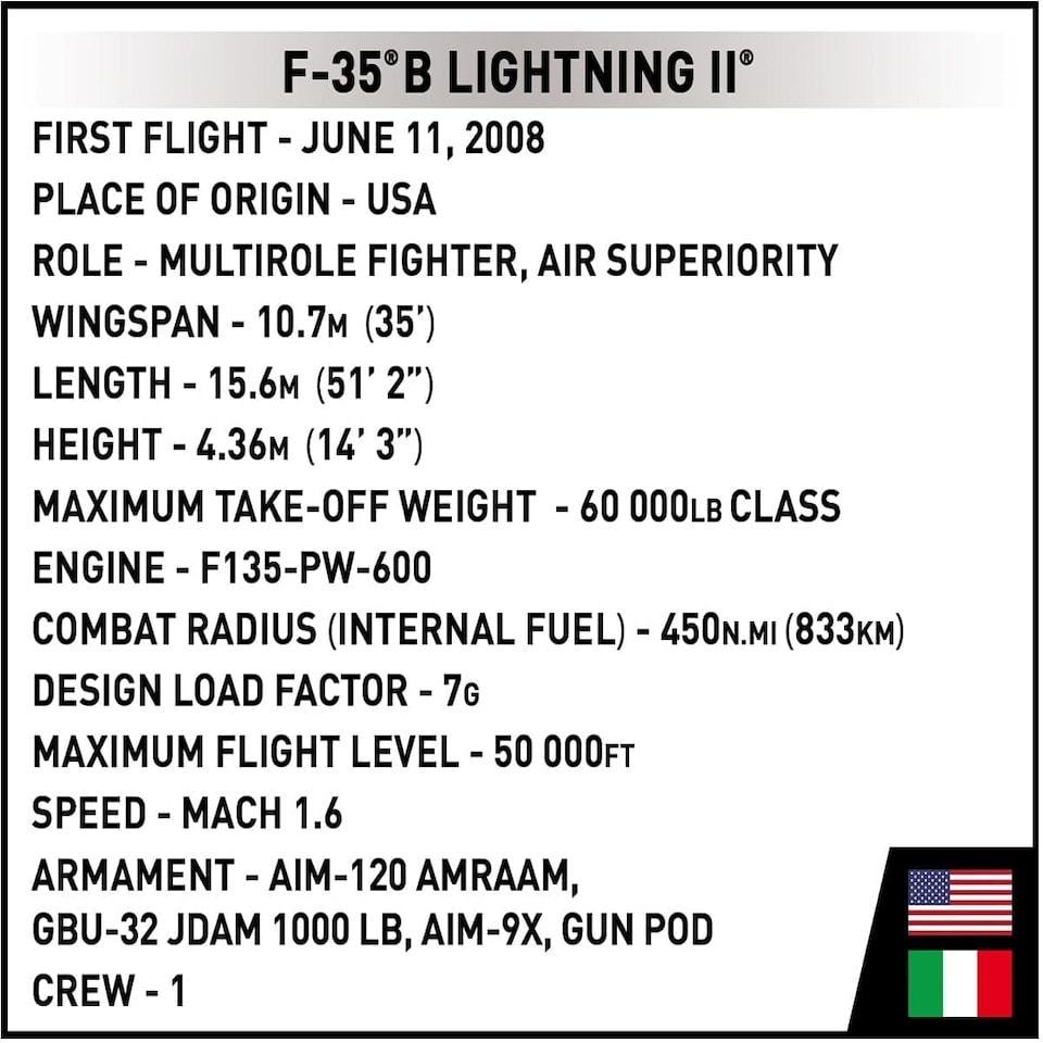 image 1 of F-35B STOVL Lightning II brick plane model - COBI 5895 - 580 bricks