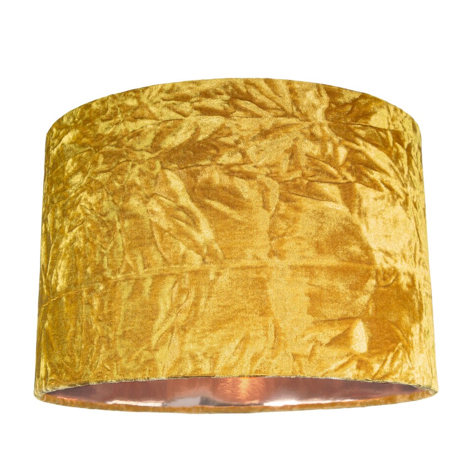 image 1 of Modern Ochre-Mustard Crushed Velvet 12 Inch Table-Pendant Shade with Copper Inner | Yellow
