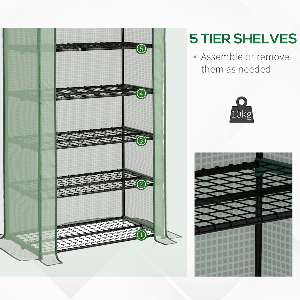 image 1 of Outsunny Widened Mini Greenhouse 5 Tier Green House, 193H x 90W x 49Dcm, Green