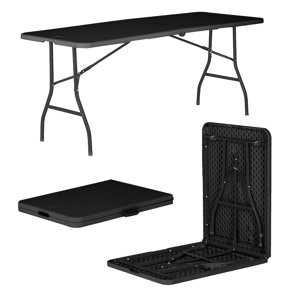 image 1 of Harbour Housewares Folding Camping Picnic Table - 180cm (6ft) - Black | Black | Black