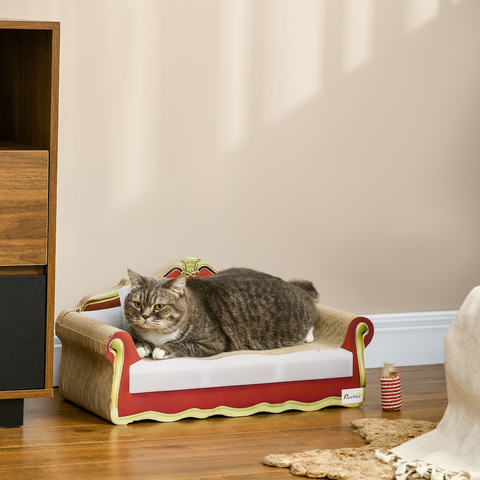 image 1 of PawHut Cat Scratcher Lounge Sofa Cardboard with Catnip, 58 x 29.5 x 29cm