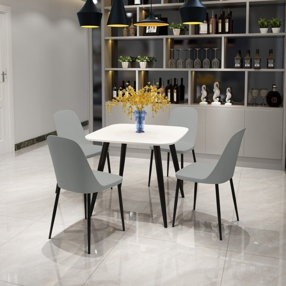 image 1 of Aspen Tapered Legs Square Dining Table and 4 Duo Plastic Seat Chairs with Metal Legs - White/Grey/Black - Flat Packed White