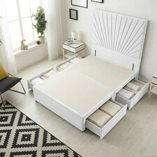 Sunburst Divan Bed with 4 Drawers & 54'' Floor Standing Headboard Plush Velvet | White | White
