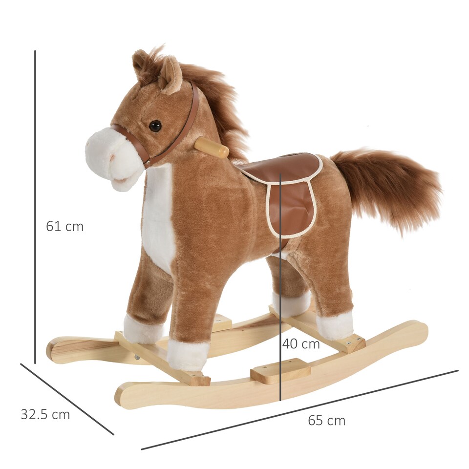 image 1 of HOMCOM Kids Plush Rocking Horse with Sound Moving Mouth Wagging Tail Children Rocker Ride On Toy Gift 3-6 Years Brown
