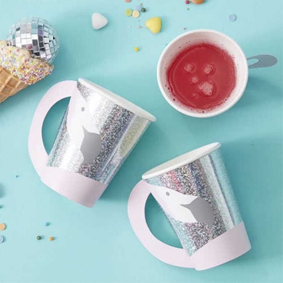 Good Vibes Flamingo Shaped Holographic Paper Cups 260ml - Pack of 8