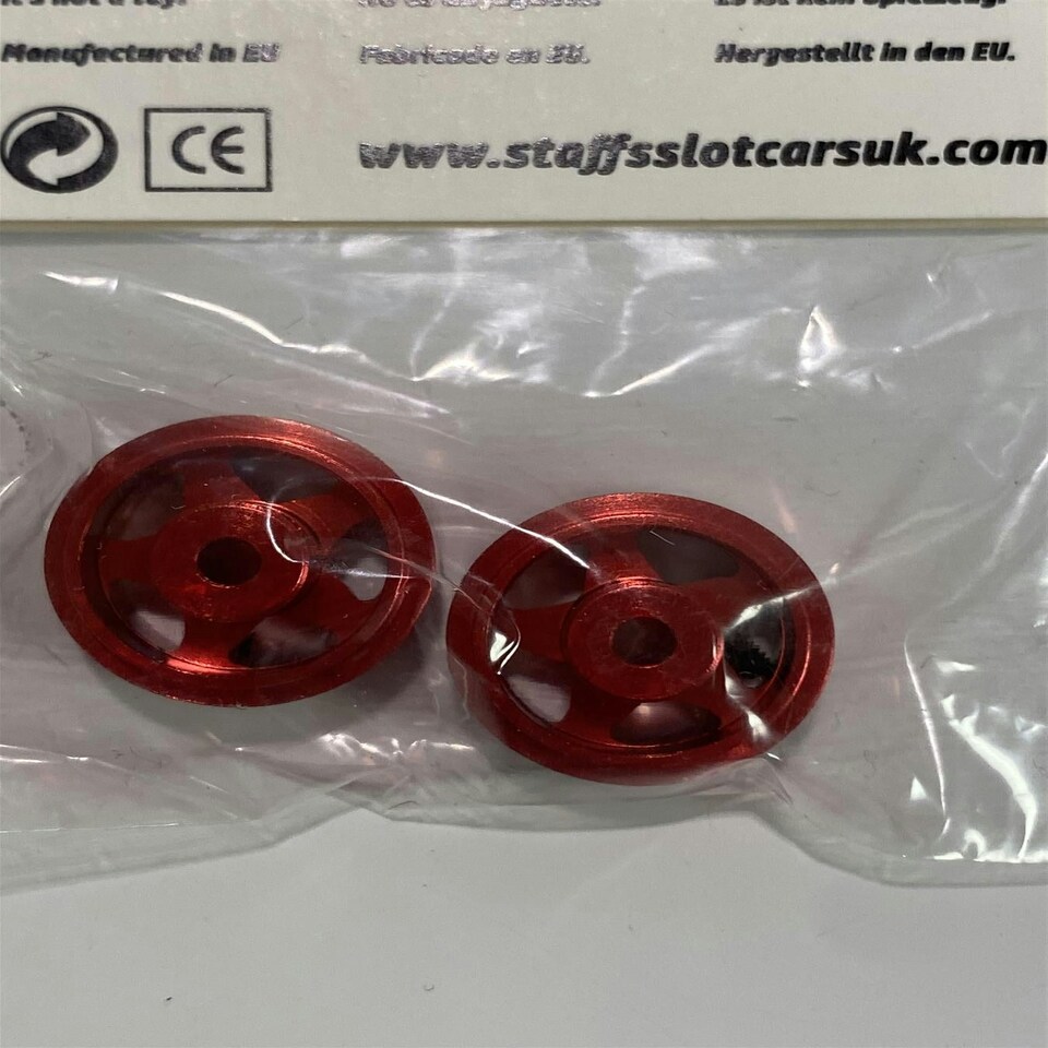 image 1 of Staffs Slot Cars UK 15.8 x 8.5mm Red 5 Spoke Alloy Wheels Staff 16