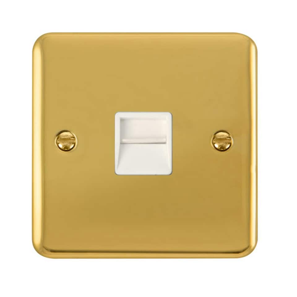 SE HOME Curved Polished Brass Master Telephone Single Socket White | Polished Brass