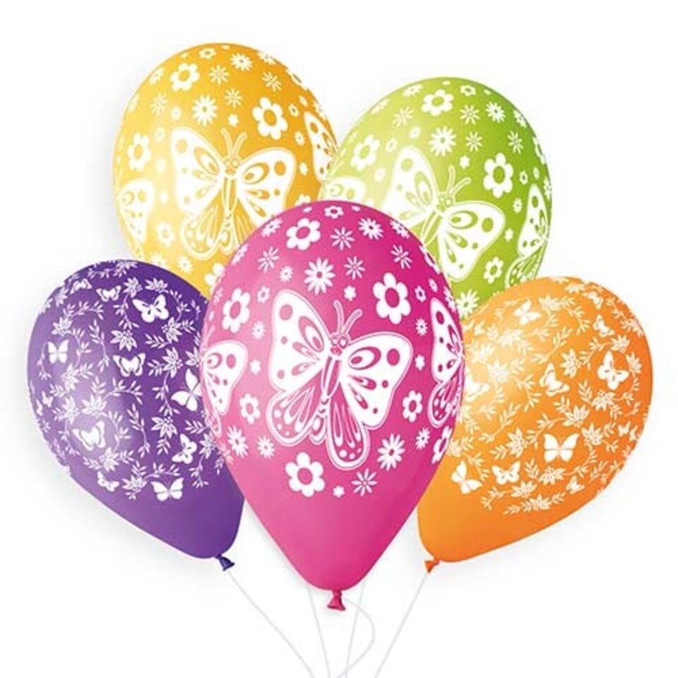 image 1 of Assorted Colour Butterfly Latex Balloons 33cm / 13 in - Pack of 6
