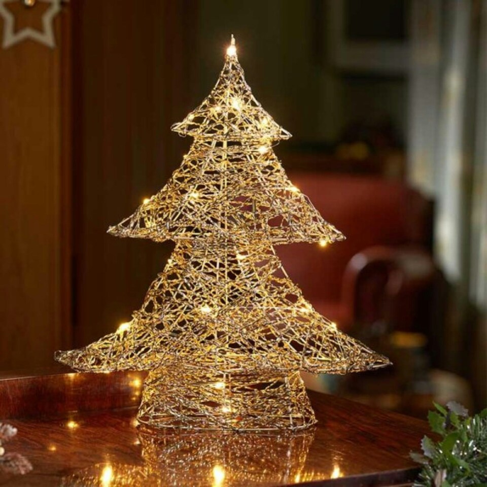 image 1 of 60cm Battery Operated Light up Gold Weave Christmas Tree with Warm White LEDs