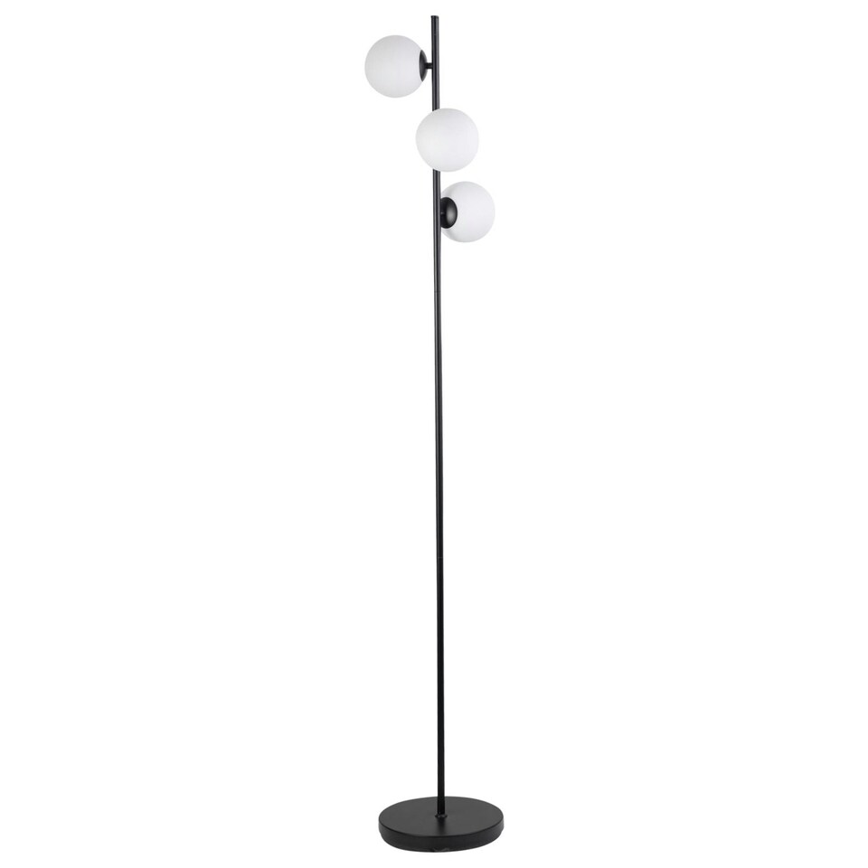 image 1 of First Choice Lighting Pair of Black Floor Lamp with Opal Globe Shades Black