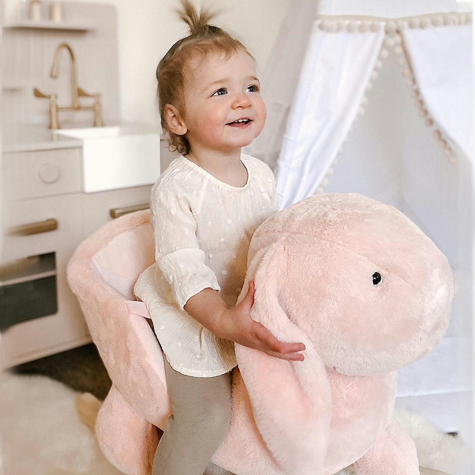 image 1 of HOMCOM Cute Kids Ride-On Rocking Rabbit w/ Sound Handlebars Seat Belt Plush Body