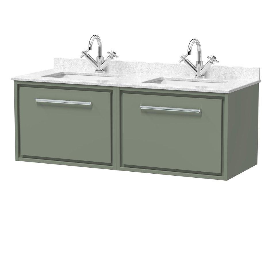 image 1 of Balterley Wall Hung Double Basin Vanity Unit with Marble Worktop Basins | Green | Reed Green | 509 x 1220 x 470mm