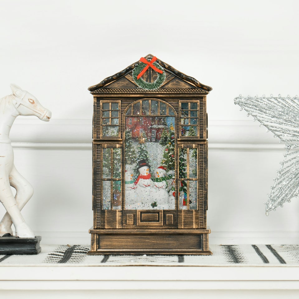 image 1 of HOMCOM Christmas Snow Globe Lantern with Lights for Holiday, Bronze Tone