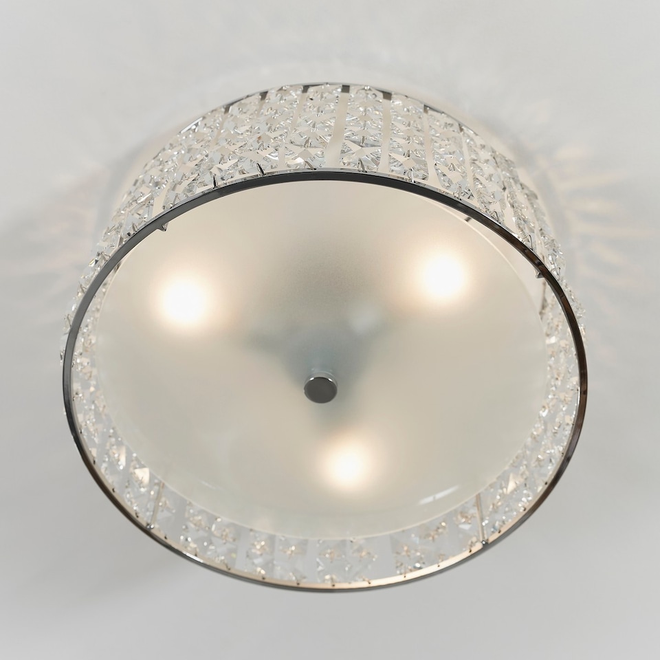 image 1 of Belfont 3 Light Bathroom Flush Ceiling Light Chrome, Clear Crystal Detail IP44, G9