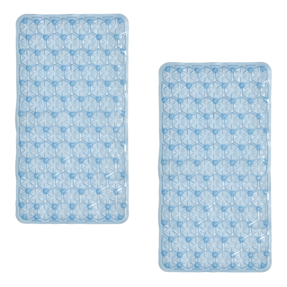 image 1 of Laguna Anti Slip Blue PVC Bath Mat 68cm x 37cm - 2 Set | Blue | Blue | 2