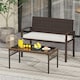 image 9 of COSTWAY Patio Rattan Loveseat Garden Wicker 2-Seat Bench White