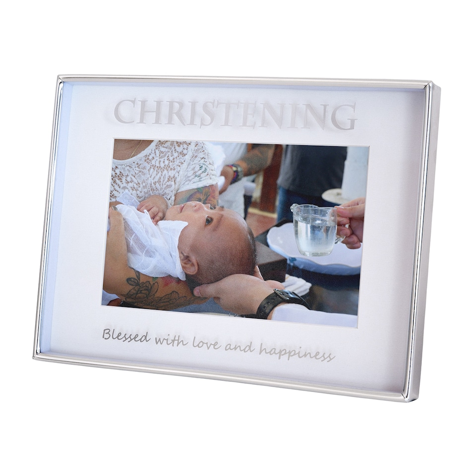 image 1 of Silver Christening 4x6 Picture Frame for Wall or Table Use