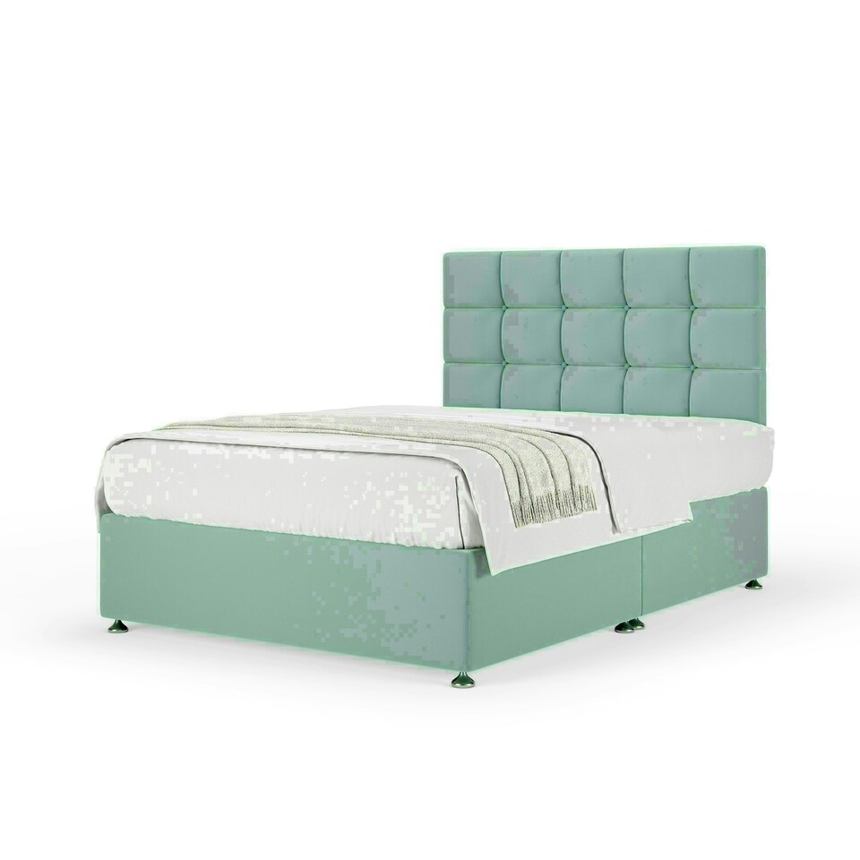 Duckegg Plush Velvet No Drawer Divan Base and Pearl Headboard Double