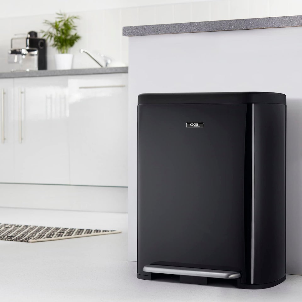 image 1 of Cooks Professional Recycle Bin 60L with Single Pedal, Dual Compartments & Soft Close Lid | Black
