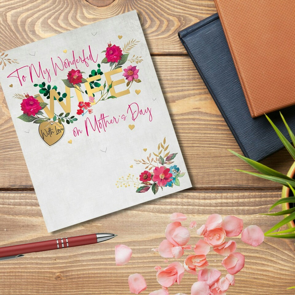 image 1 of Words 'n' Wishes Mother's Day Card to my Wife on Mother's Day, 23 x 19 cms, Multi-coloured
